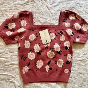 Cropped Floral Sweater Short Sleeve-NWT